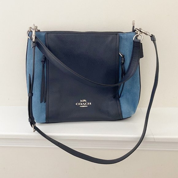 Coach Handbags - Coach Marlon Hobo Leather Denim Navy Handbag 91528